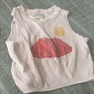 Piupiuchick Pink Sleeveless Top with Red Lips Design 6y